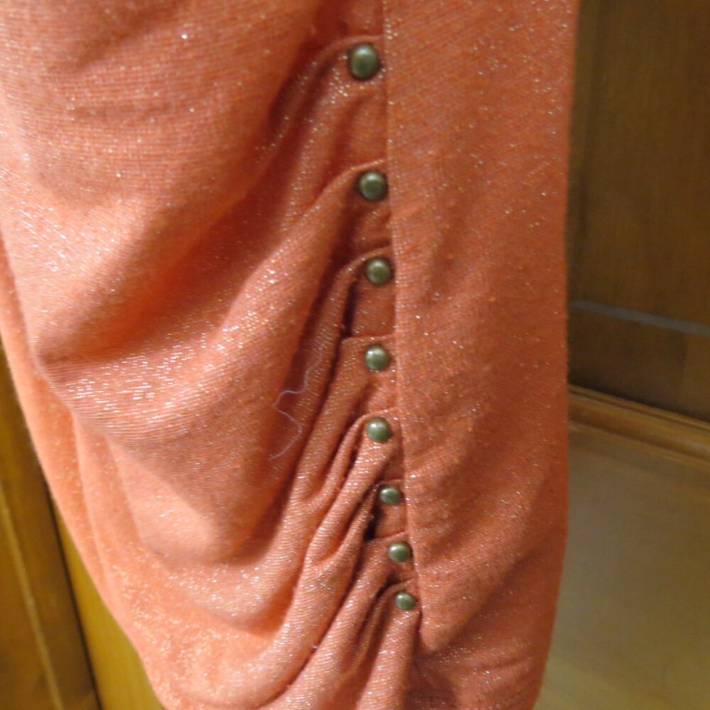 Cache Orange Sparkle Faux Wrap Blouse Deep V 3/4 … - image 3